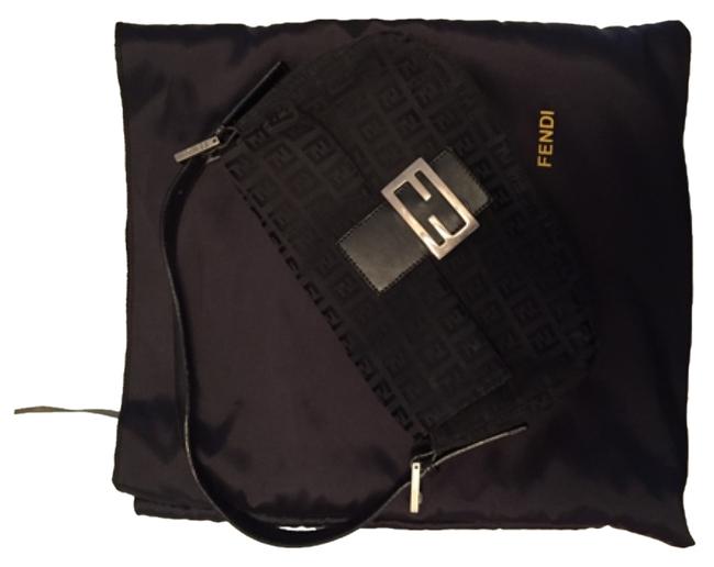 Fendi Evening Black Leather Fabric Shoulder Bag 