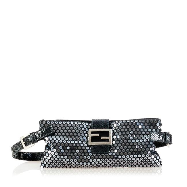 Fendi Belt Fabric Sequined Italy Black Nylon Shoulder Bag 