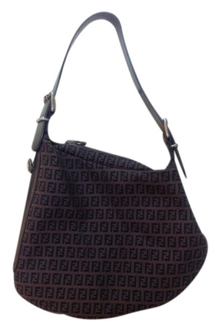 Fendi Fabric with Leather Strap Shoulder Bag 