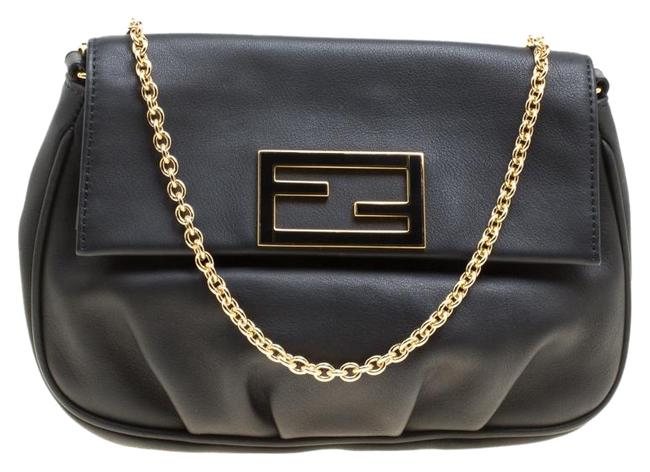 Fendi Crossbody Fendista Pochette Black Leather Shoulder Bag 