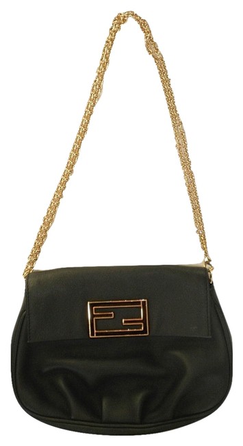Fendi "Fendista" Pouchette Black Leather Shoulder Bag 