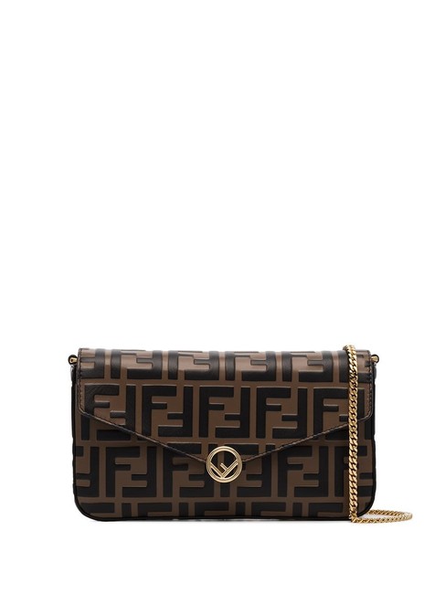 Fendi Ff Logo Chain Brown Black Shoulder Bag 