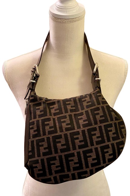 Fendi Ff Monogram Oyster Brown Canvas and Leather Shoulder Bag 