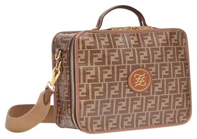 Fendi Ff Small Travel Brown Coated Canvas Shoulder Bag 