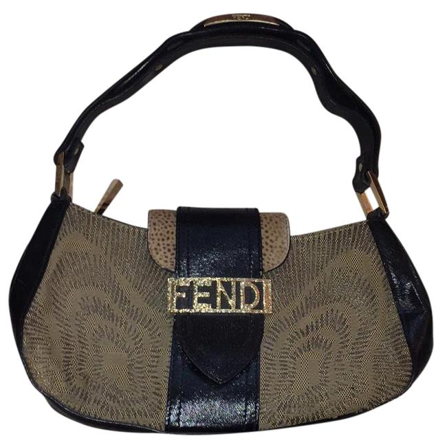 Fendi Flap Beige and Black Leather Shoulder Bag 