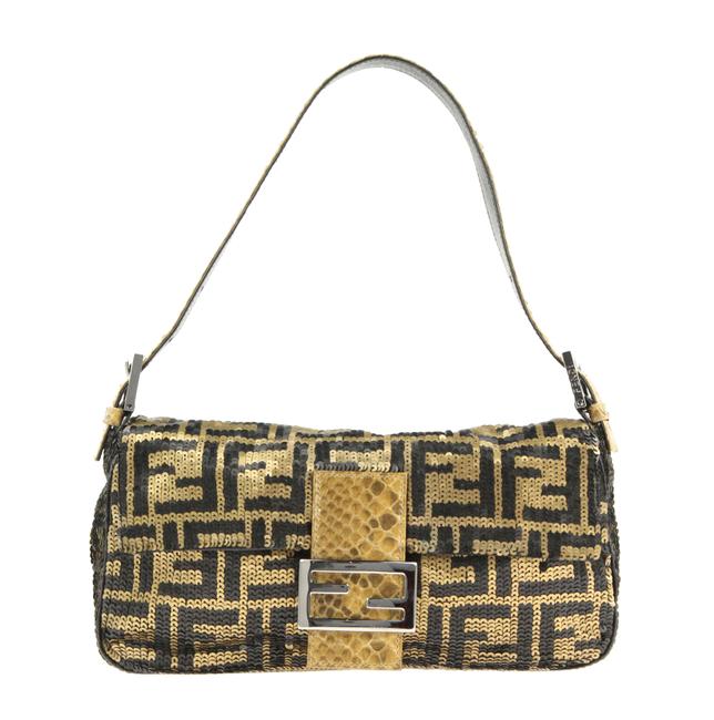 Fendi Flap East west Zucca Brown Eel Skin Leather Shoulder Bag 