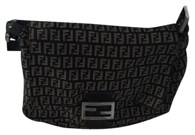 Fendi Flap Ivory and Black Zucchino Canvas Shoulder Bag 