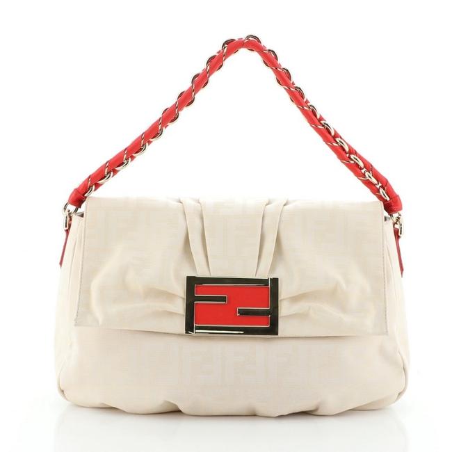 Fendi Flap Mia Zucca Neutral Canvas Shoulder Bag 