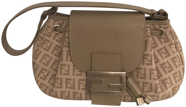 Fendi Flap Nude and Beige Zucca Canvas Shoulder Bag 