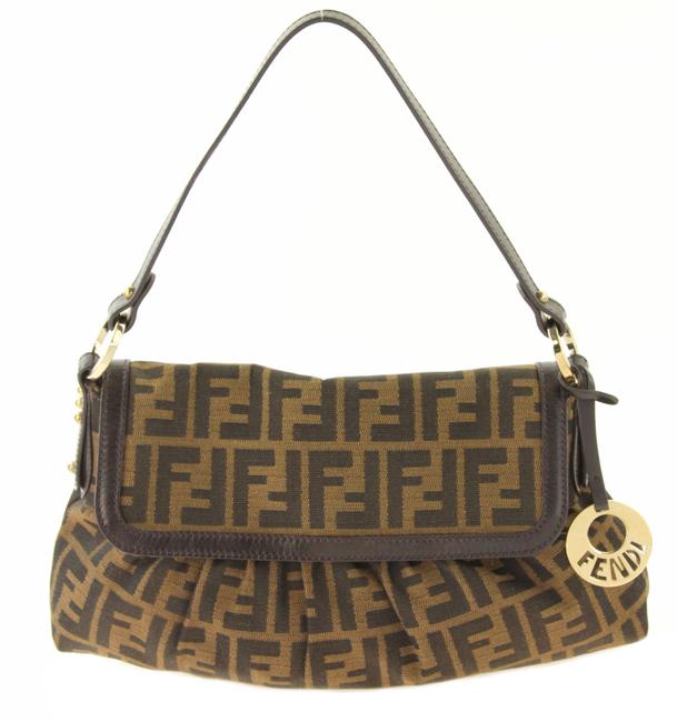 Fendi Flap Zucca Brown Canvas Shoulder Bag 