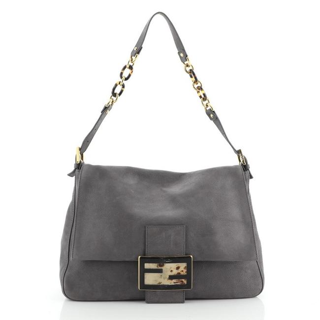 Fendi Forever Big Mama Nubuck Gray Leather Shoulder Bag 