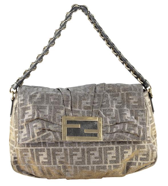 Fendi Front Flap Gold Canvas Shoulder Bag 