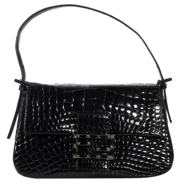 Fendi Glossy Black Alligator Mini Mama Shoulder Bag 