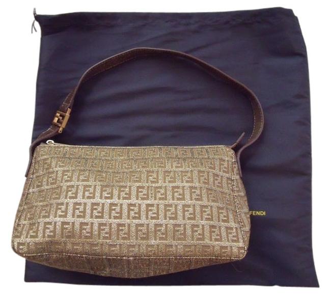 Fendi Gold Canvas with Leather Strap Shoulder Bag 