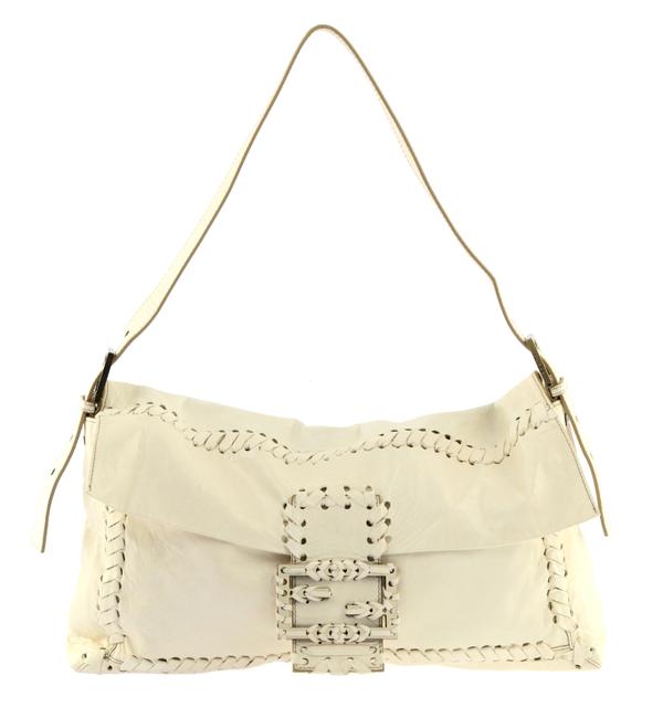 Fendi Grand Maxi Convertible Baguette Ivory Leather Shoulder Bag 