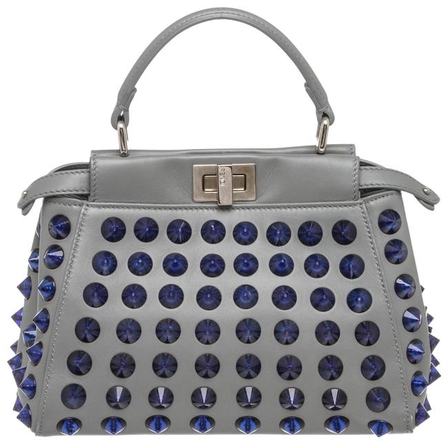 Fendi Gray Lambskin Peekaboo Small Studded 494207 Shoulder Bag 