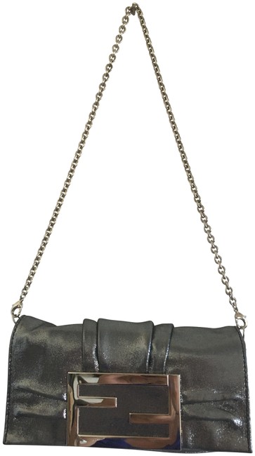 Fendi Gray Small Mia Metallic Silver Leather Shoulder Bag 