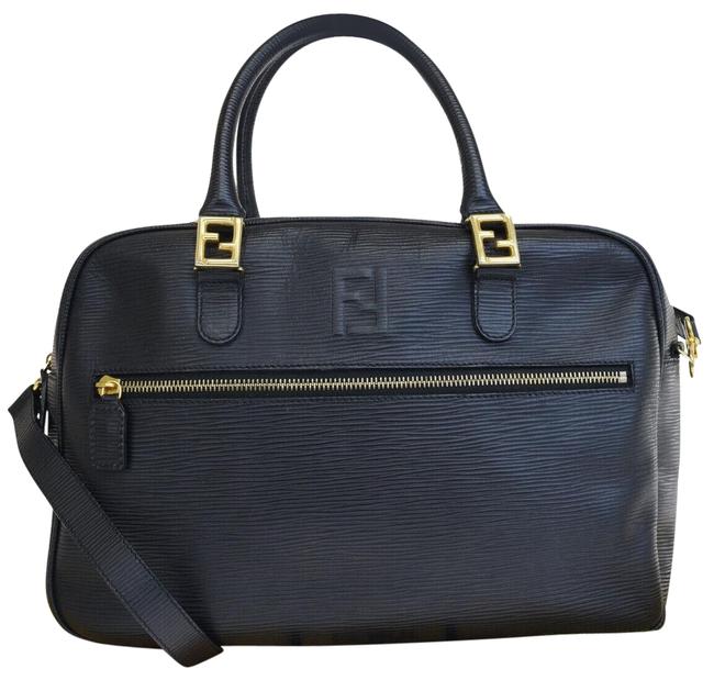 Fendi Hand Gold tone Italy Black Leather Shoulder Bag 