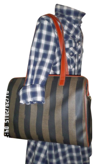 Fendi Handbag Monogram Stripe Pequin Canvas Shoulder Bag 