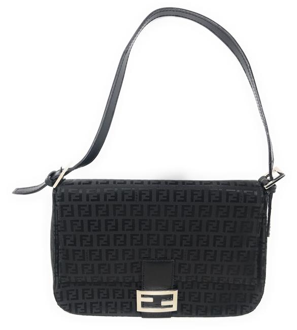 Fendi Hobo Black Canvas Shoulder Bag 