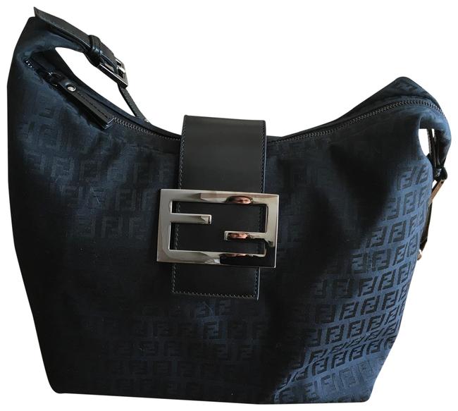 Fendi Hobo Borda Hobo Zucch Black Cloth Logo Shoulder Bag 