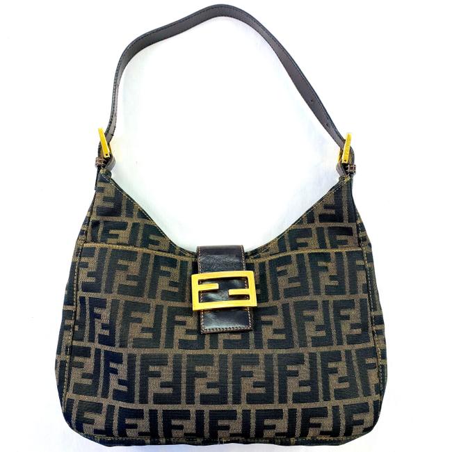 Fendi Hobo Ff Monogram Zucca 9fk0102 Brown Black Canvas Shoulder Bag 