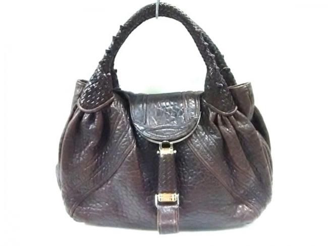 Fendi Hobo Spy Woven Handle 239790 Dark Brown Leather Shoulder Bag 