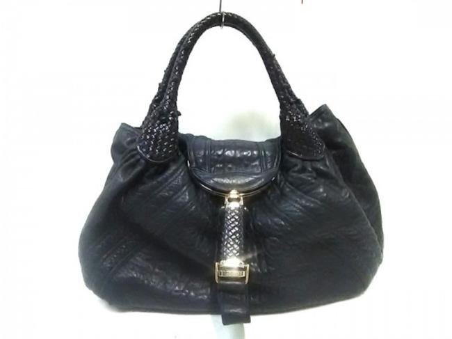 Fendi Hobo Woven 239759 Black Leather Shoulder Bag 