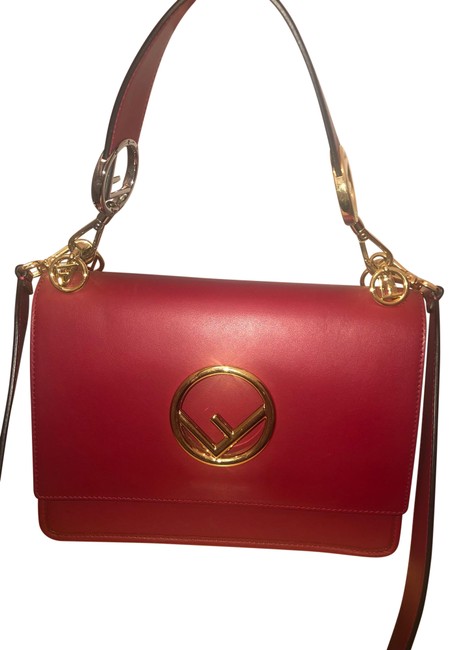 Fendi I F Red Calfskin Leather Shoulder Bag 