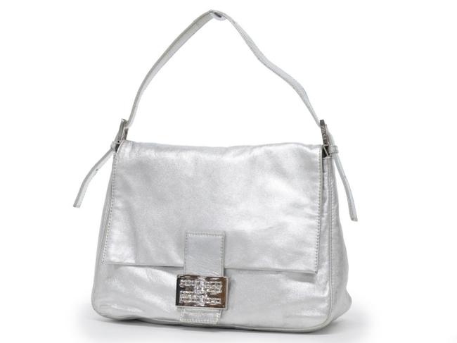 Fendi Ice Crystal Mama Forever Flap Ff 239719 Silver Leather Shoulder Bag 
