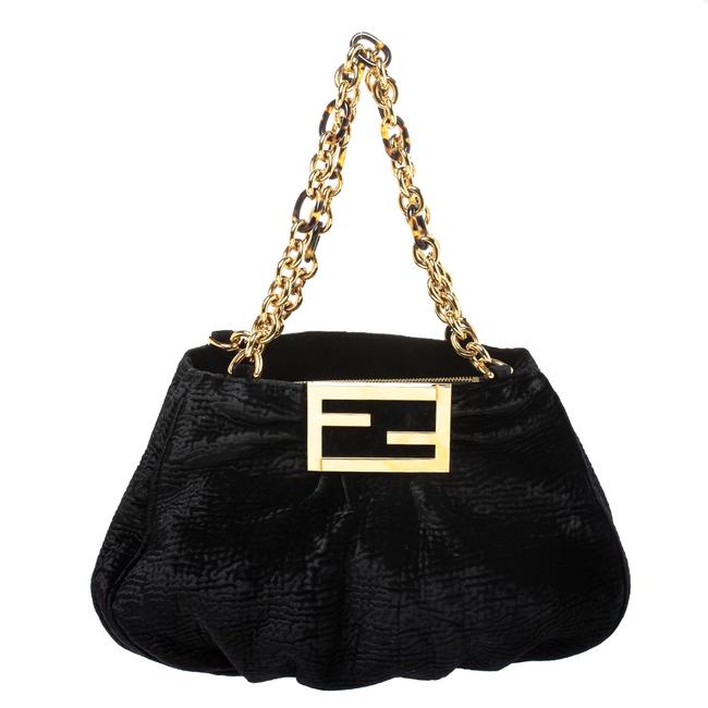 Fendi Italy Black Velvet Shoulder Bag 