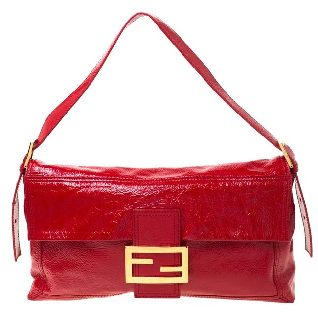 Fendi Italy Red Patent Leather Shoulder Bag 