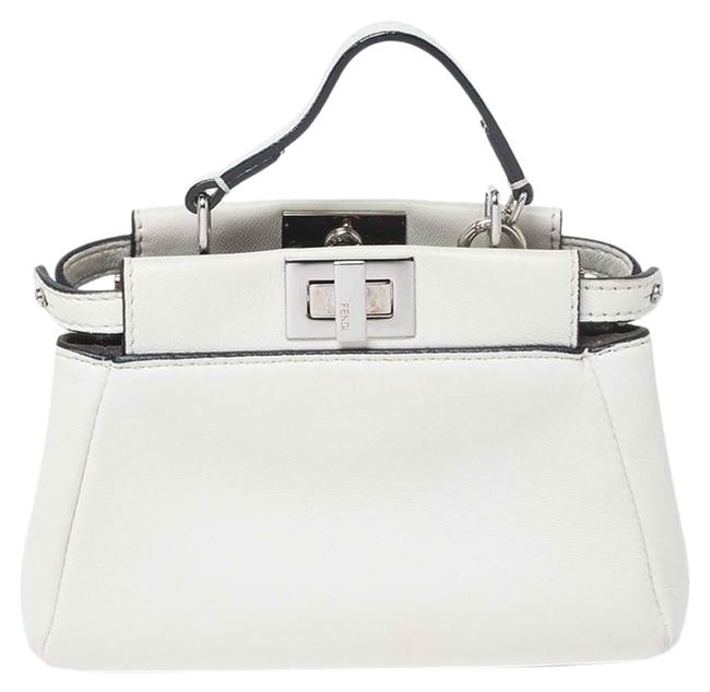 Fendi Italy White Leather Shoulder Bag 