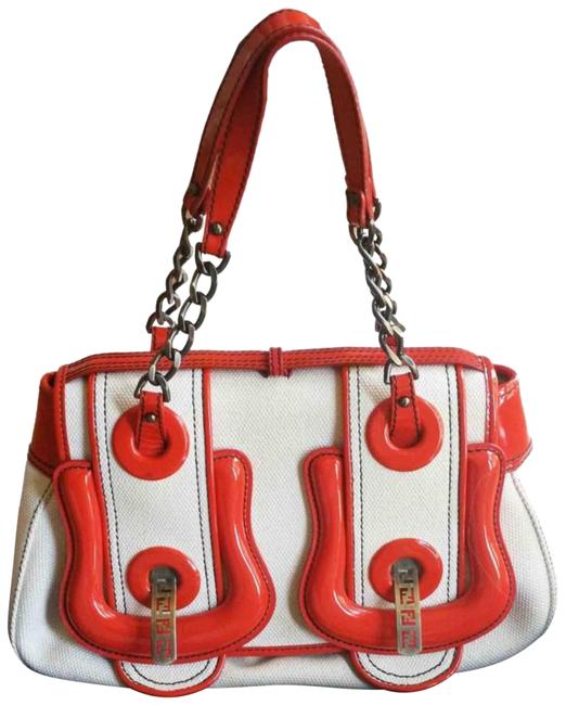 Fendi Jumbo Buckle and Handbag Red Ivory Patent Leather Canvas Shoulder Bag 