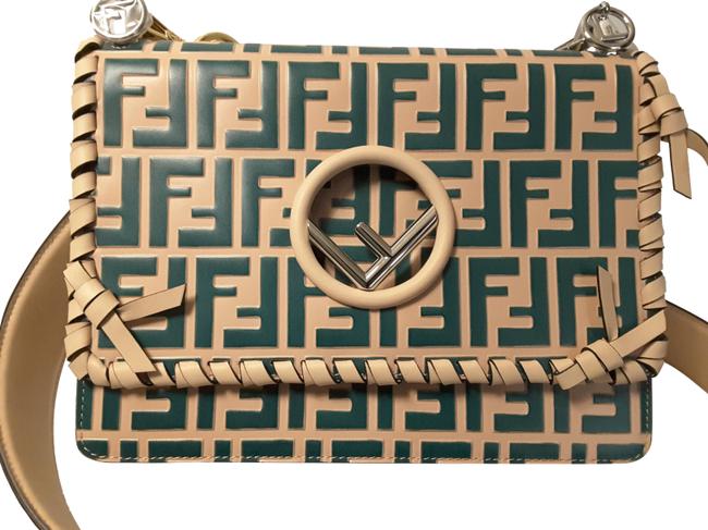 Fendi Kan I F Beige  Green Leather Shoulder Bag 