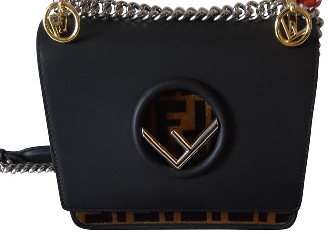 Fendi Kan I F Small Black Leather Shoulder Bag 