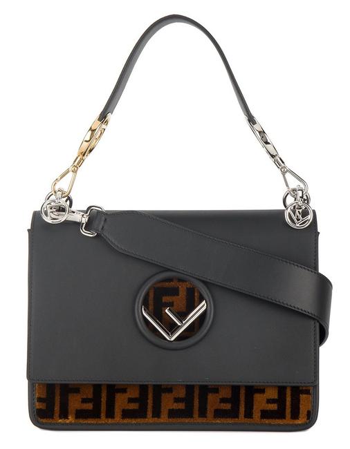 Fendi Kan I F Zucca Black Leather Shoulder Bag 