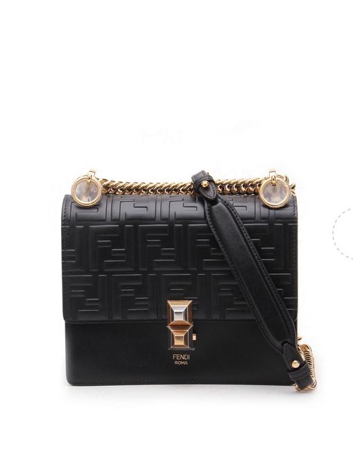 Fendi Kan I Logo Black Leather Shoulder Bag 