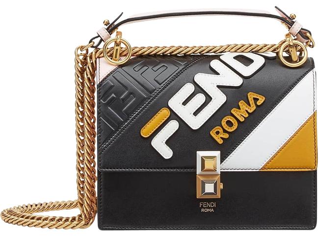 Fendi Kan I Mania Logo Embossed Small Black  Pink Leather Shoulder Bag 