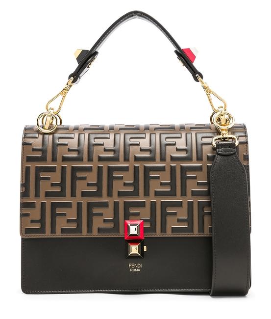 Fendi "Kan I" Medium Logo Black Leather Shoulder Bag 