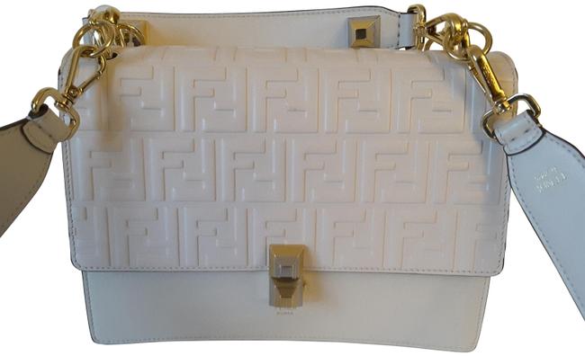 Fendi "Kan I" Medium Logo Ivory Leather Shoulder Bag 
