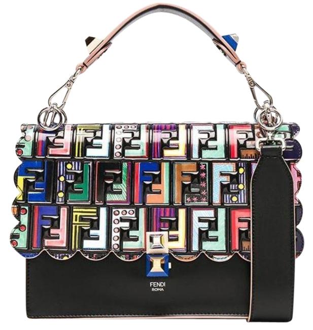 Fendi "Kan I" Medium Logo Scalloped Black Leather Shoulder Bag 