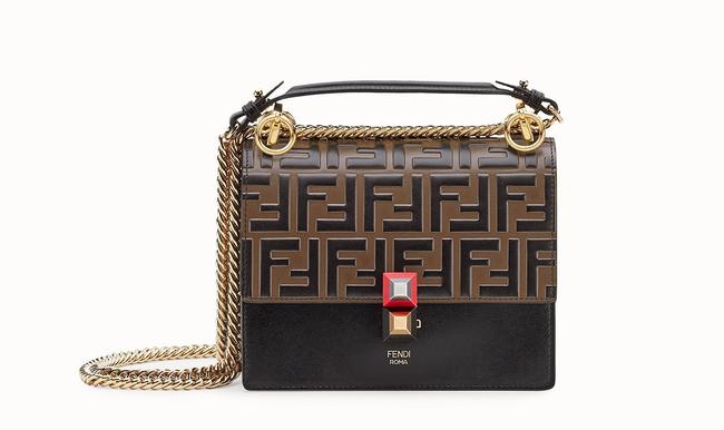 Fendi Kan I Small Black brown Black Leather Shoulder Bag 