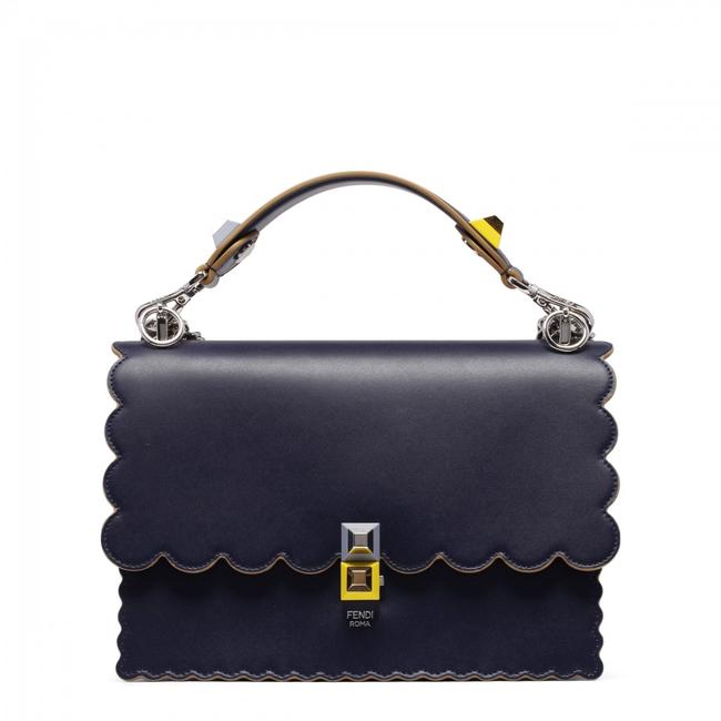 Fendi Kan I Top Handle Handbag Blue Leather Shoulder Bag 