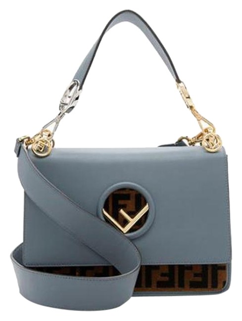 Fendi Kan I Medium Brown &amp; Blue Leather Velvet Shoulder Bag 