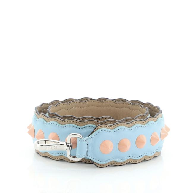 Fendi Kan Strap Studded Blue Leather Shoulder Bag 
