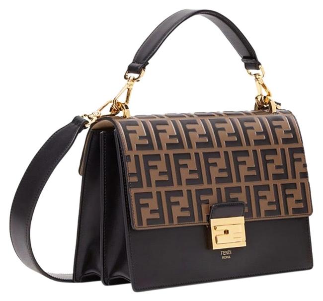 Fendi Kan U Black and Brown Calfskin Leather Shoulder Bag 