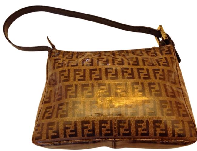 Fendi Laminate Canvas Small Brown Shoulder Bag 