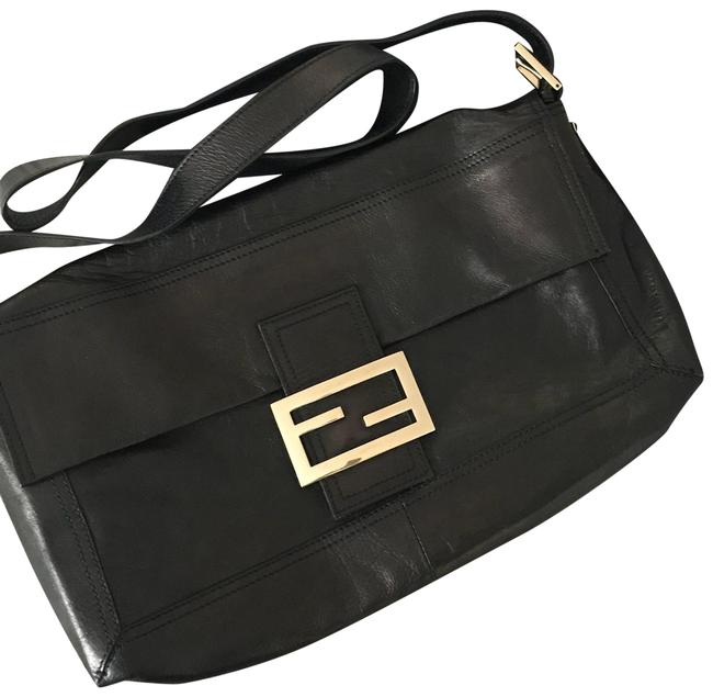 Fendi Large Baguette Black Leather Shoulder Bag 