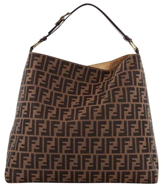 Fendi Hobo Large Buckle Strap Zucca 1f820c Brown Canvas Shoulder Bag 